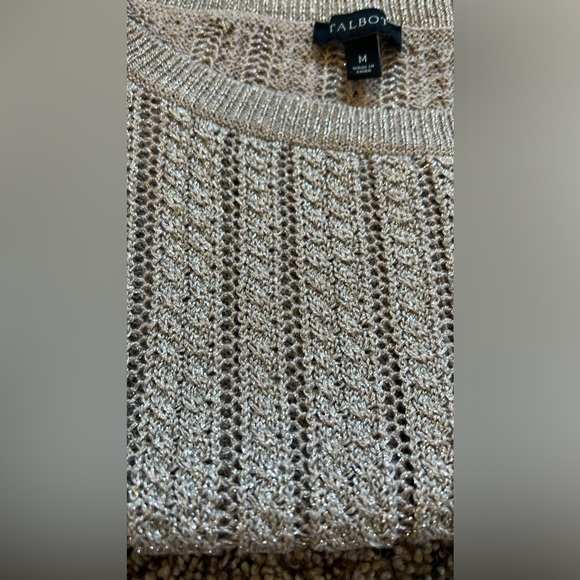 Talbots Metallic Open Knit Sweater Champagne 3/4 Sleeve Pullover Size Medium - Picture 3 of 4